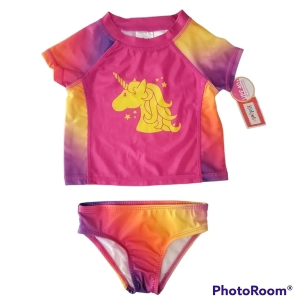 Toddler Girl Swimsuit Unicorn Pink Rashguard Set Swimwear 2 Piece